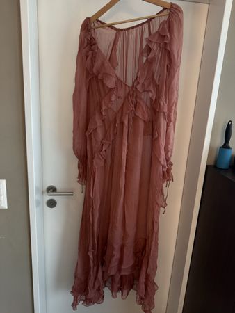 Damen Kleid lang rosa mit Rüschen guter Zustand