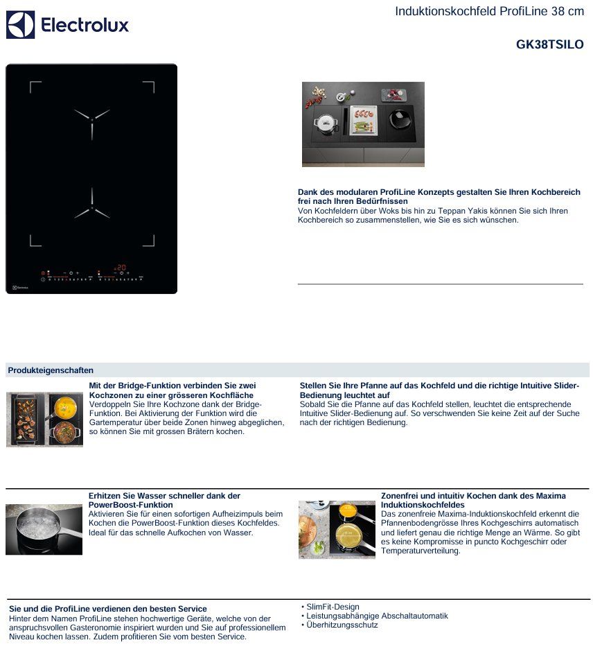 Electrolux Elettrodomestici da cucina: 322 Electrolux Induktionskochfeld, 38cm, GK38TSILO – Nuovo e nell'imballaggio originale da Derendingen venduto da Meisterstuecke 1