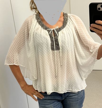 Maddison Shirt Top Bluse mit Metall-Pailetten V-Neck Gr. 36