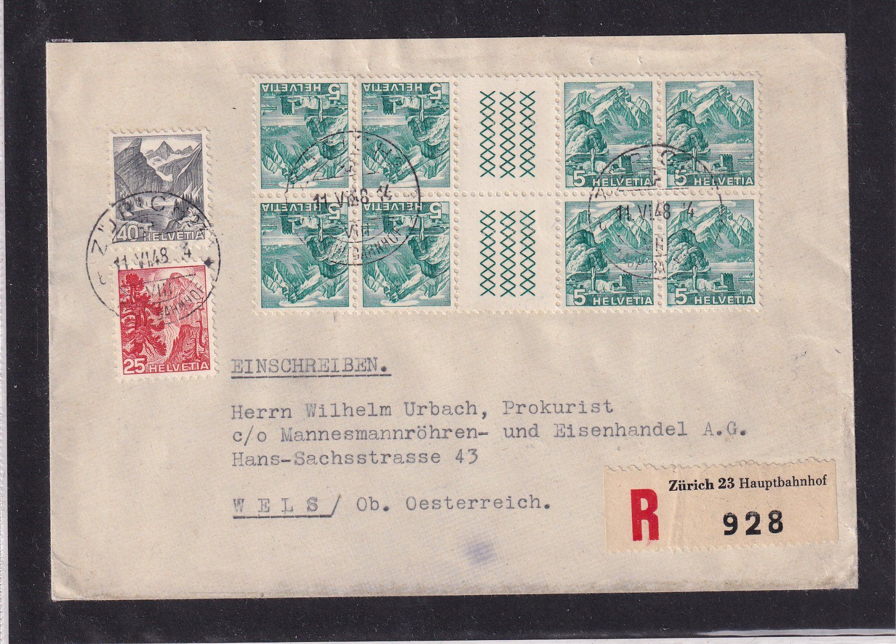 Tutti i francobolli: Recommandé - Zürich - 1948 / Ponts avec 3 lignes – Usato da Orvin venduto da Pyaeschli