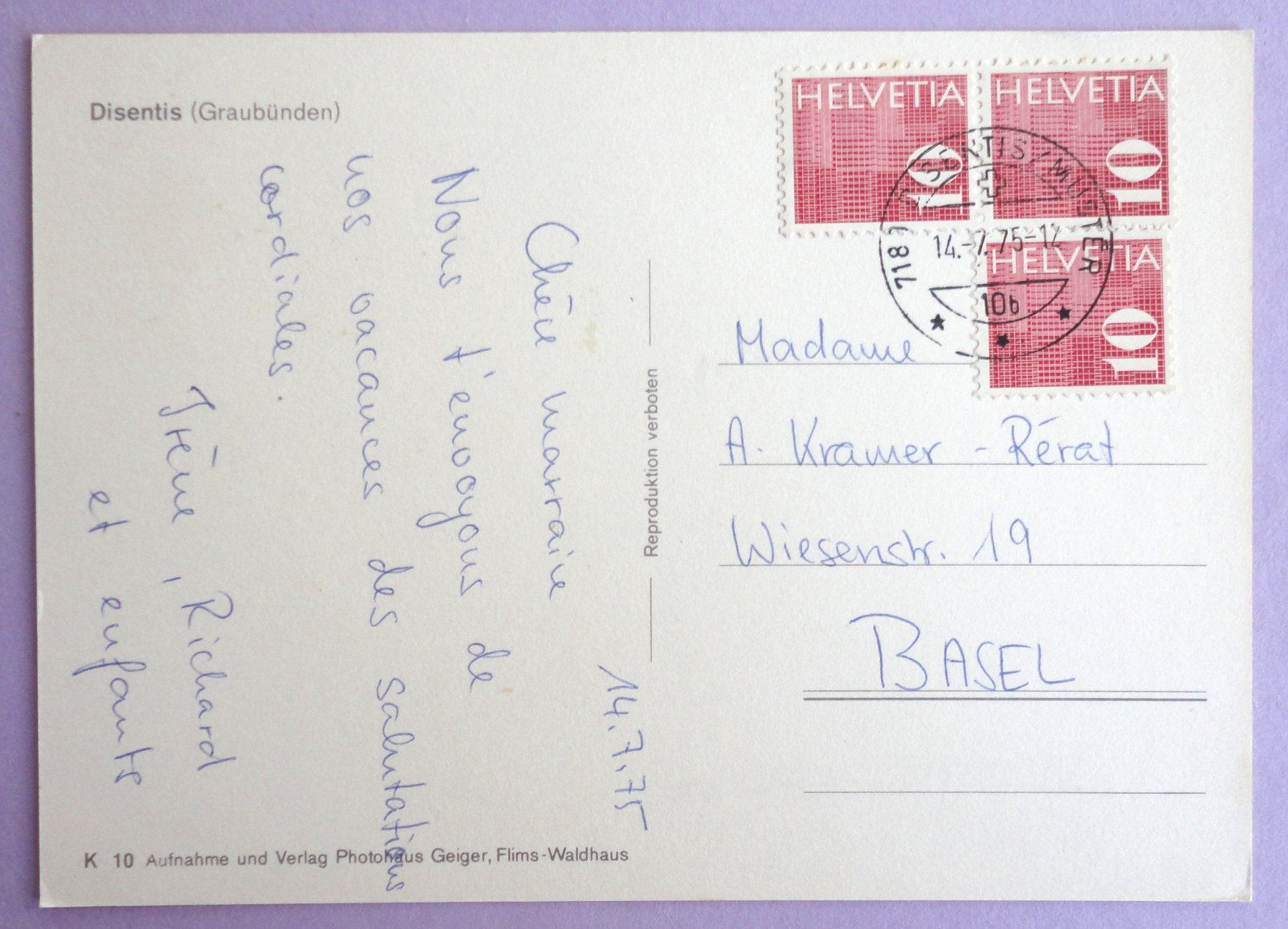 Cartoline postali: Disentis (Graubünden) – Usato da Fétigny venduto da Billy2miny 1