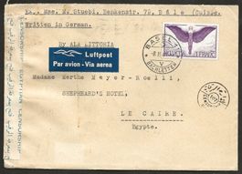 Zensur Flugpost Schweiz 1940 Basel Rom Kairo Luftpost