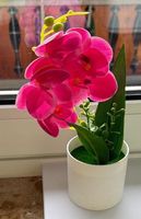 rosafarbene künstliche Phalaenopsis-Orchidee in weissem Topf
