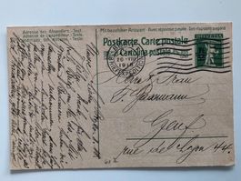 antike Postkarte, Überdruck Telljunge grün, 1918, Bern