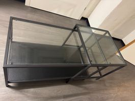 Nest of tables, set of 2, black-brown/glass, 90x50 cm