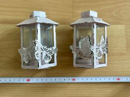 2x Windlichter/Laternen mit Schmetterlingen, Vintage Stil
