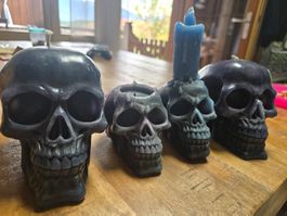 4x Totenkopf Kerzen 3x neu 1xbenutzt