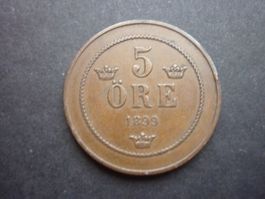 5 ÖRE 1899 Schwedische Münze Bronze