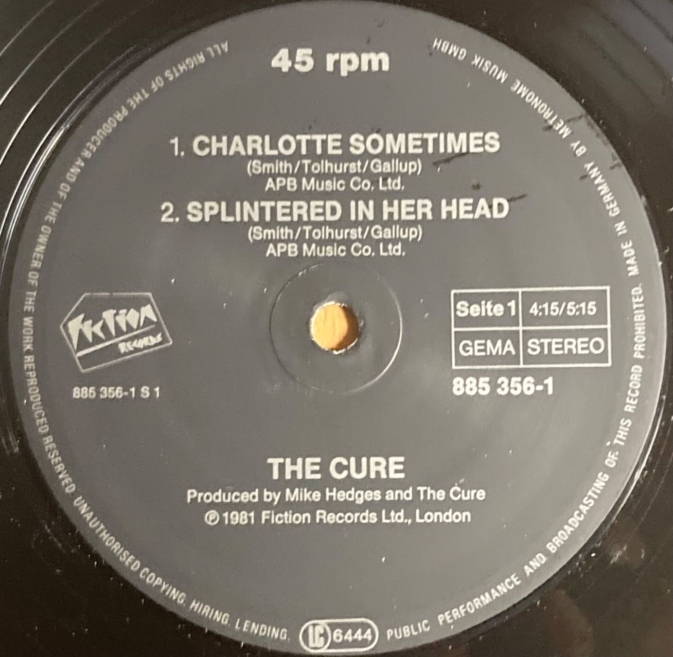 Dischi in vinile: THE CURE - CHARLOTTE SOMETIMES – Usato da Poliez-Pittet venduto da Newtown-Records 2