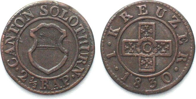 Tutti le monete: SOLOTHURN Kreuzer 1830 Billon ss-vz – Usato da Riehen venduto da sesambestcoins2004