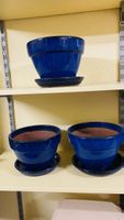 Handgemachte, blaue Tontöpfe, 3 Stück