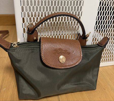Longchamp Le Pliage handbag crossbody strap green brown
