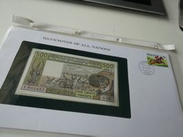 Togo 1986, 500 Francs   - ungefaltet, Banknotenbrief