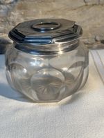 Antike Sterling Silberdose mit Glas, Vintage Zustand