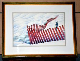 Gemälde Aquarell Garten Hag mit Vogel 64x49 cm