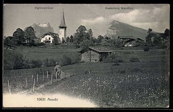 Cartes postales: Aeschi /BE, Ortsansicht mit Sigriswyl-Gr – D'occasion à Berlin par bartko-reher