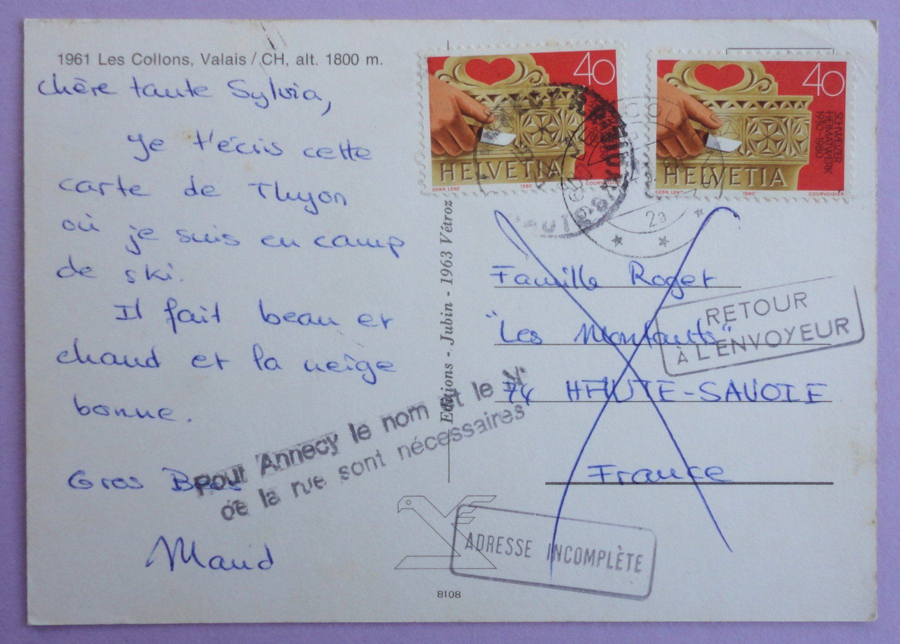Cartoline postali: Les Collons alt. 1800 m – Difettoso da Fétigny venduto da Billy2miny 1