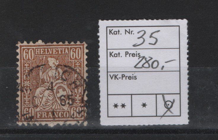 Alle Briefmarken: Sitzende Helvetia Nr. 35 Weissespapier Kat. 280.- – Gebraucht aus Gordola von tist