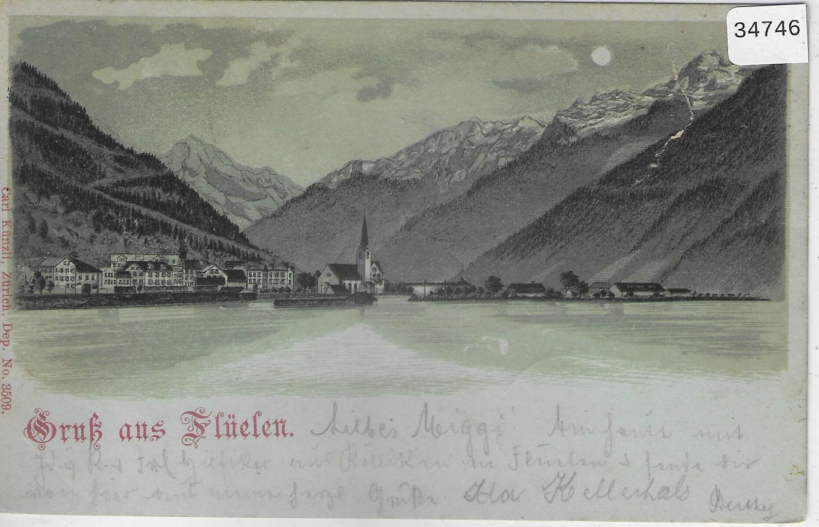 Cartoline postali: Gruss aus Flüelen - Mondschein-Litho – Difettoso da Ettingen venduto da Kartenplanet