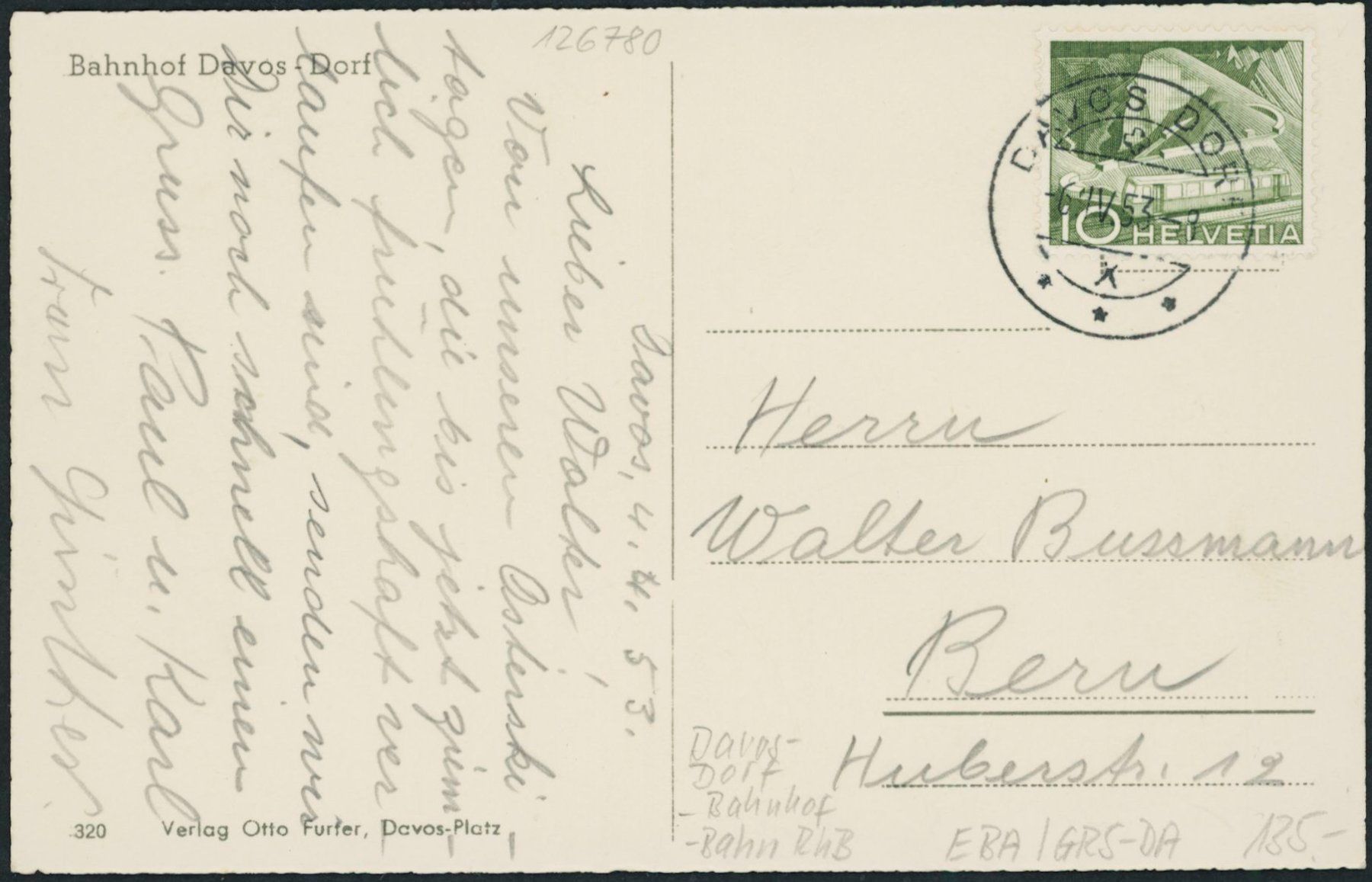 Cartoline postali: GRS Davos Dorf - Bahnhof - Rhätische Bahn RhB – Usato da Schindellegi venduto da leecollect 1