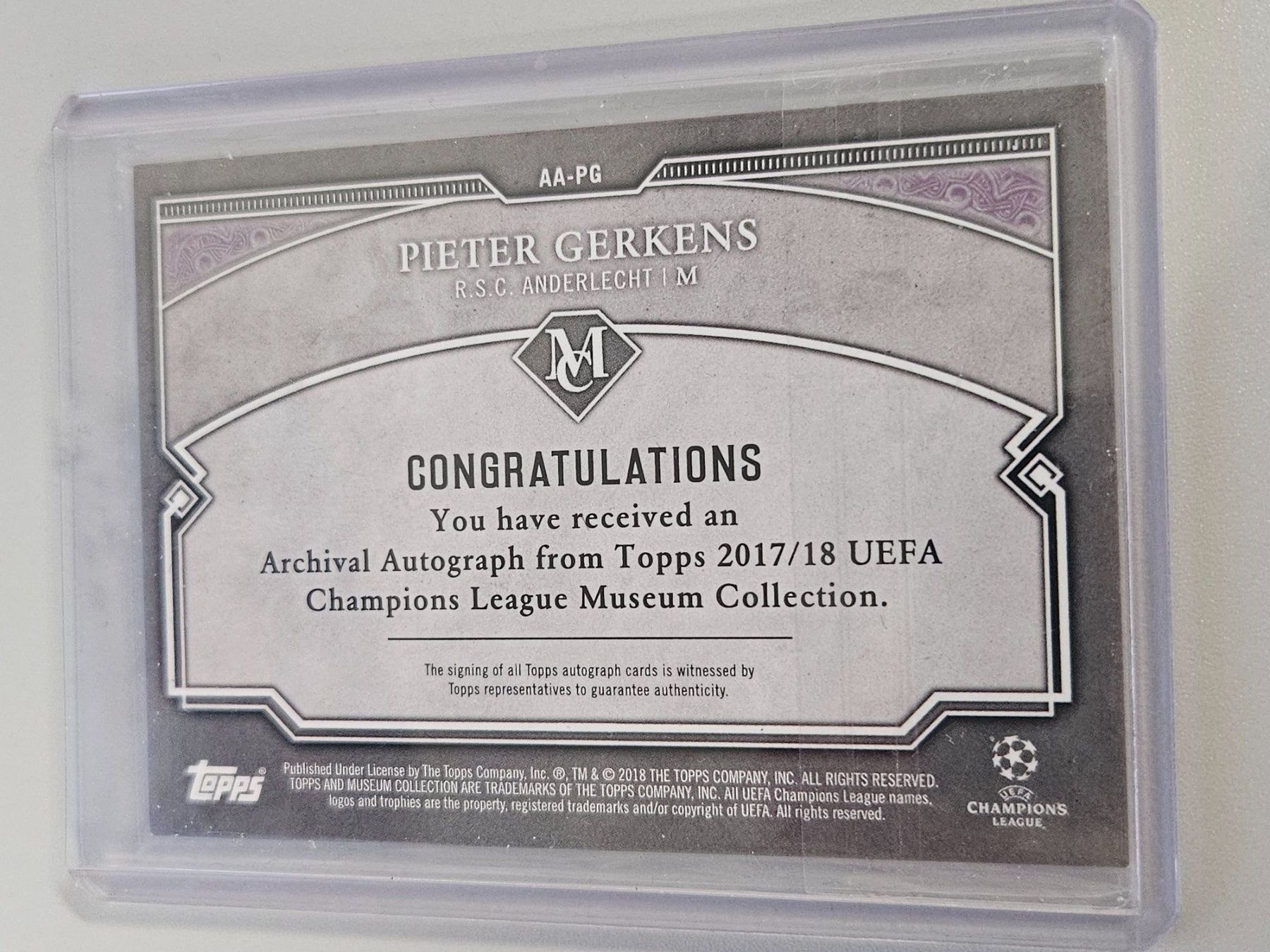Topps Carte collezionabili: 2017-18 Topps Museum ChampLeag Auto P.GERKENS RSC Anderlecht – Usato da Arth venduto da Web_air1 1