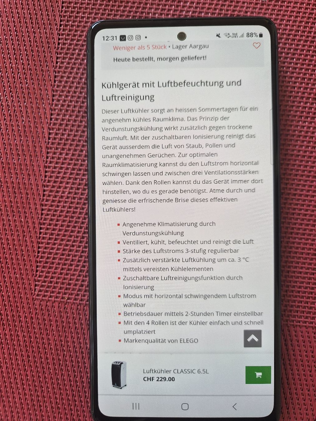 Klimageräte: Klima / Luftkühler classic 6.5.liter Wassertank mit Kühlelem – Neu und originalverpackt aus Basel von dhe_qbg8 2