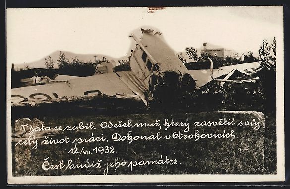 Ansichtskarten: Otrokovice, Abgestürztes Flugzeug um 19 – Gebraucht aus Berlin von bartko-reher