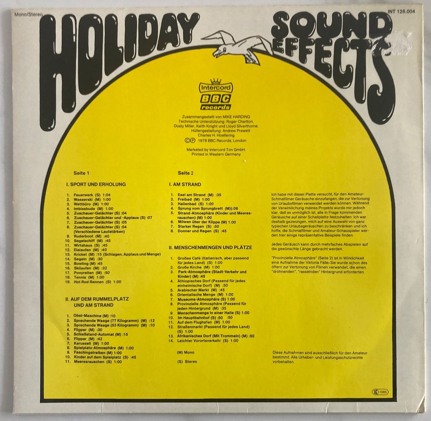 Schallplatten: NO -ARTIST - HOLIDAY SOUND EFFECTS – Gebraucht aus Poliez-Pittet von Newtown-Records 1