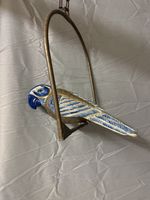 Vogel Papagaio Keramik blau weiss mit Metallbügel Deko Objek