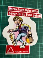 Vintage Helvetia Feuer Aufkleber, „Versichere dein Töff .