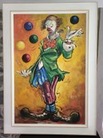 peinture à l'huile d'un clown jongleur