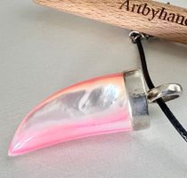 5cm Anhänger Perlmutt Zahn Silber 925+MP Statement Lederband