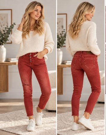 Please Rote Chino Jeans Gr. L, Damen