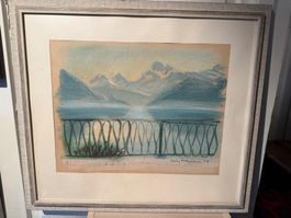 Original Pastell Boris Hellmann Gemälde 1943, Berglandschaft