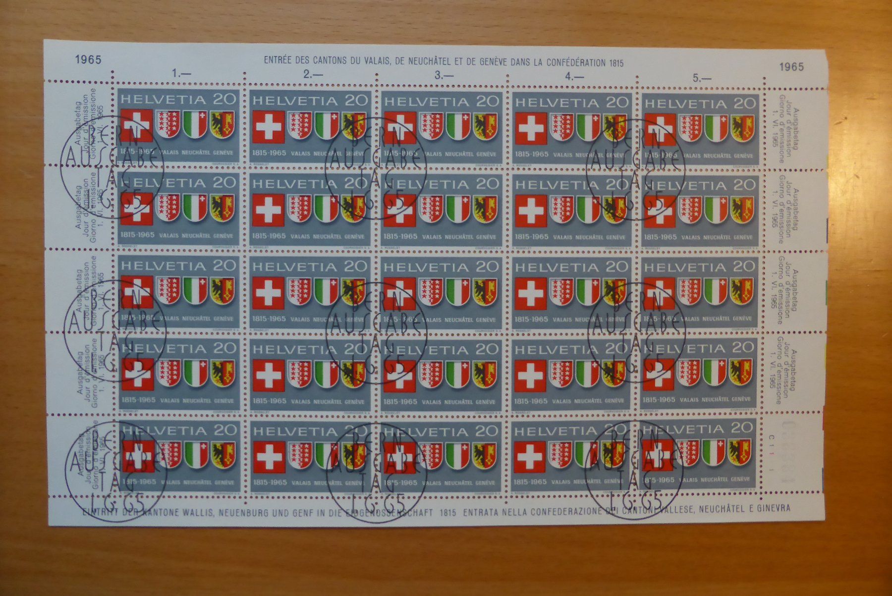 Alle Briefmarken: CH - Briefmarkenbogen - Eintritt Eiggenossenschaft 1965 – Neu (gemäss Beschreibung) aus Brunnadern von lesezirkel