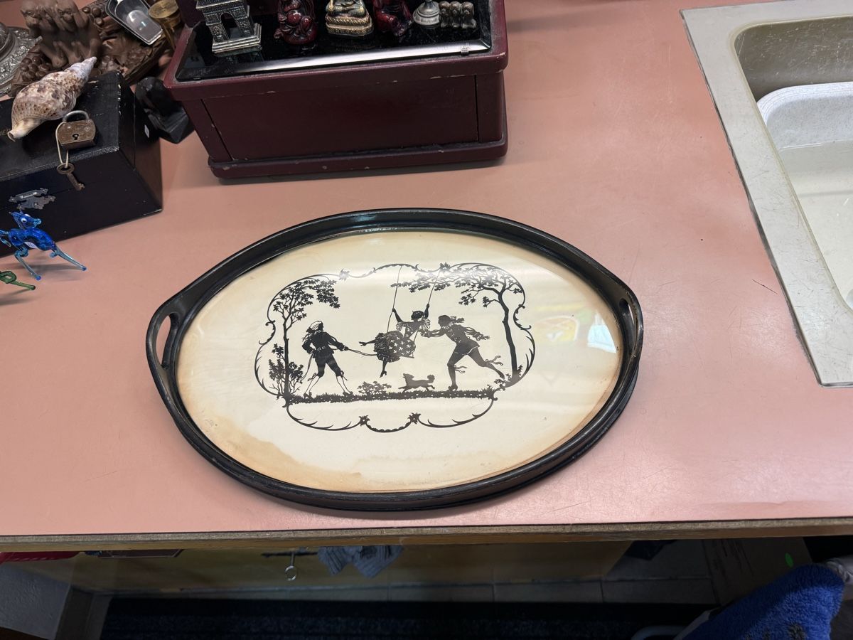 Grafica & Litografie: Antikes Tablett, oval Scherenschnitt – Usato da Chur venduto da Meriva0