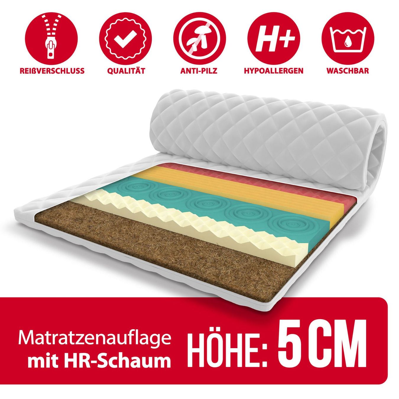 Matratzen: Topper 90x200 LADO - HÖHE: 5cm H3H4 – Neu und originalverpackt aus Wallenwil von toesstal-vertrieb