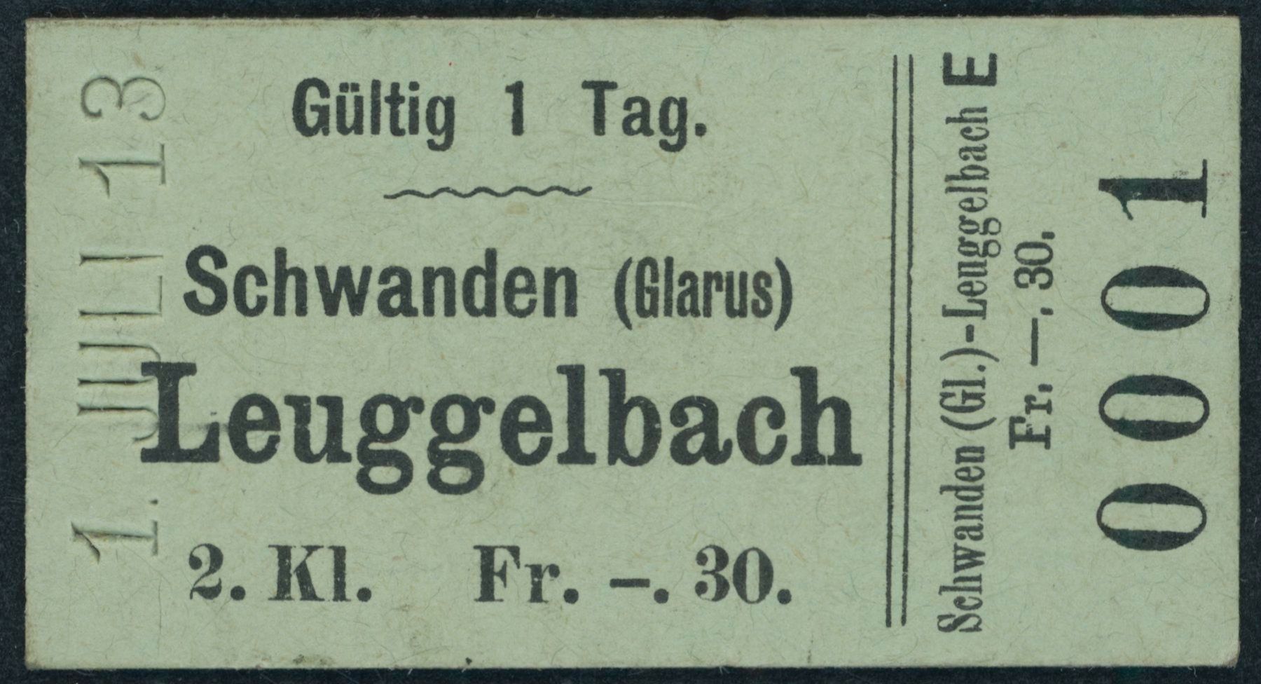 Biglietti: GL SBB - Bahn Billett - Schwanden • Leuggelbach – Usato da Schindellegi venduto da leecollect