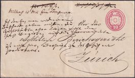 1868, 10Rp.-Tüblibrief mit Fingehutstempel BAUMA nach Zürich