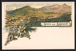 Litho Appenzell, Ortsansicht mit Umgebun