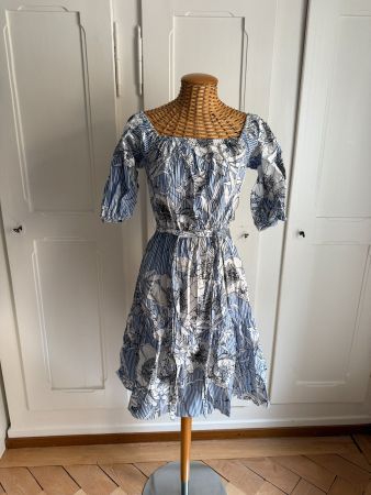 ZARA - Kleid blau-weiss-schwarz gemustert XS
