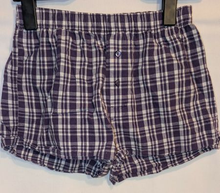 Karierte violette, weiss grau gestreifte Boxershorts Gr. XS