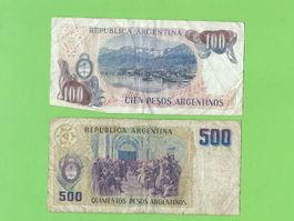 2x Argentinische Noten, Peso 100 + 500 Sammler Rarität