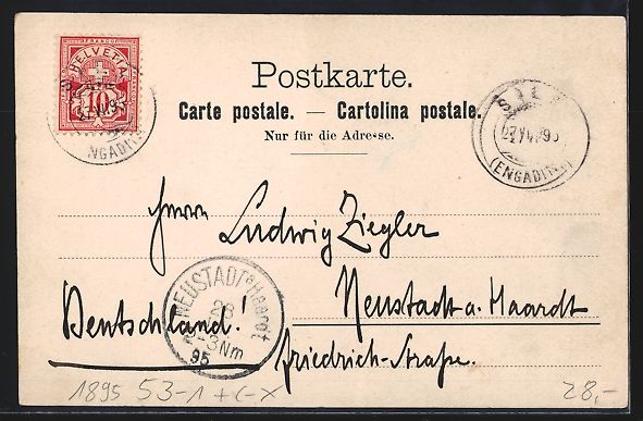 Cartoline postali: Vorläufer-AK Sils Maria, 1895, Ortsansi – Usato da Berlin venduto da bartko-reher 1