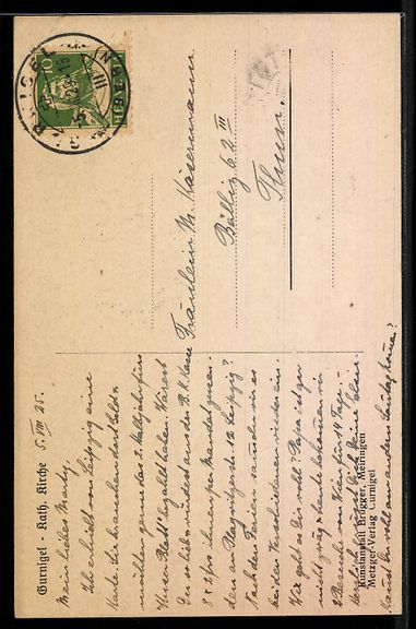 Cartoline postali: AK Gurnigel, Kath. Kirche mit Wegpartie – Usato da Berlin venduto da bartko-reher 1