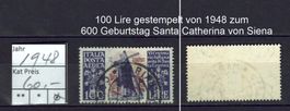 Italien 100 Lire von 1948, gestempelt