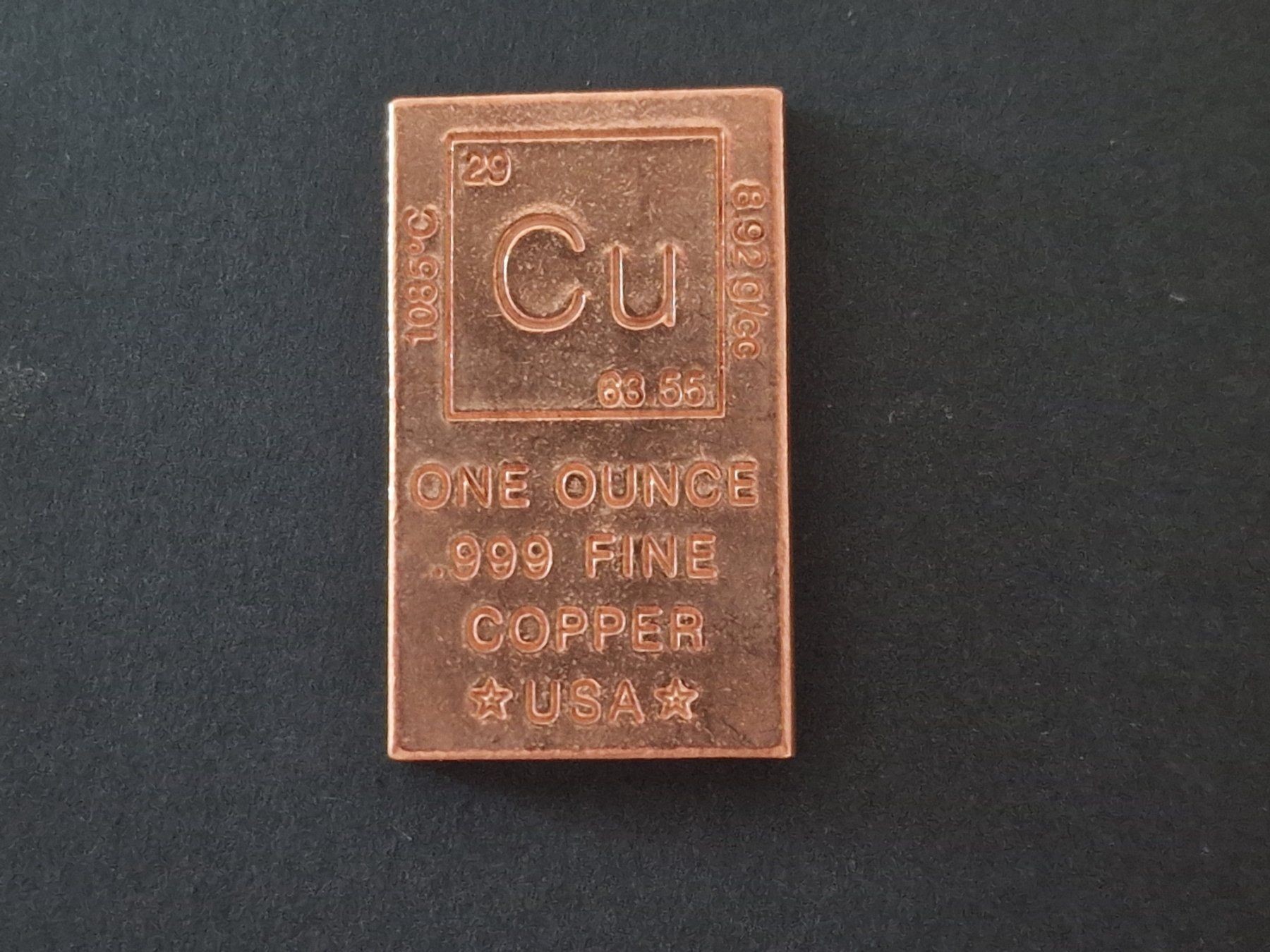 Metalli preziosi: 1 Oz .999 Copper bar, lingot, Elemental – Usato da Bouveret venduto da psv01