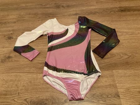 Combinaison gymnastique enfant rose blanc manches longues