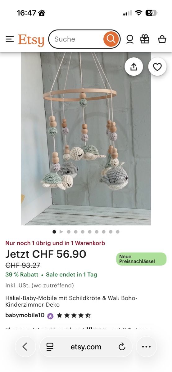 Tutte le decorazioni: Neues Babymobile Schildkröte & Wal Boho Stil – Nuovo (secondo la descrizione) da Bülach venduto da Chantoffel 1