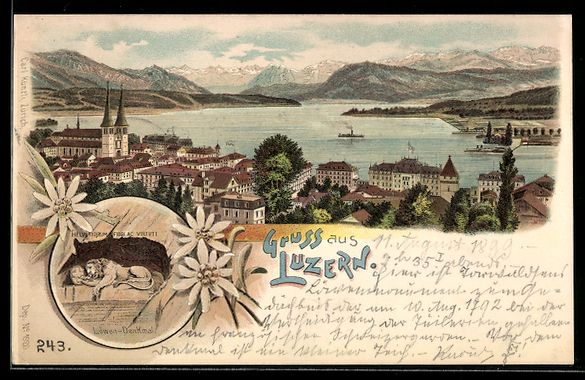 Cartes postales: Litho Luzern, Ortsansicht mit See aus de – D'occasion à Berlin par bartko-reher